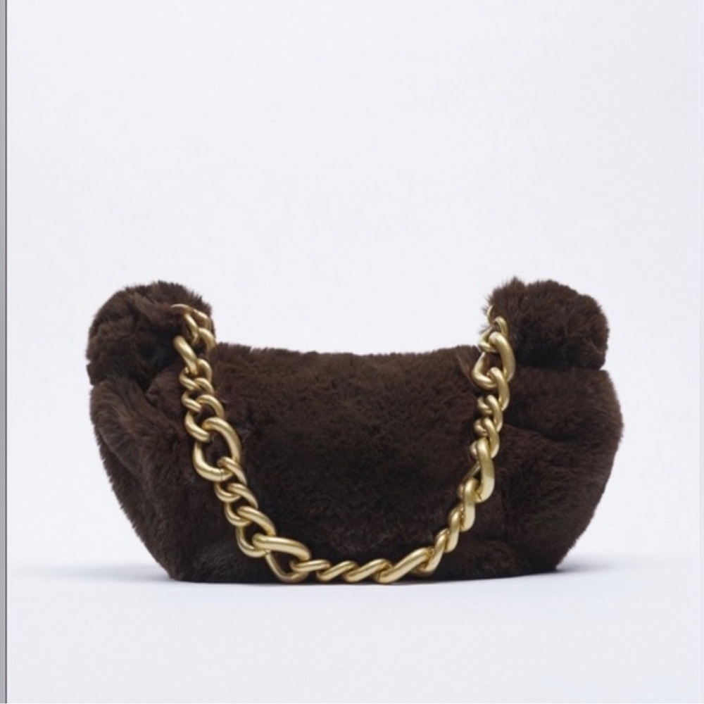 ZARA FAUX FUR CHAIN STRAP SHOULDER BAG - Picture 3 of 6